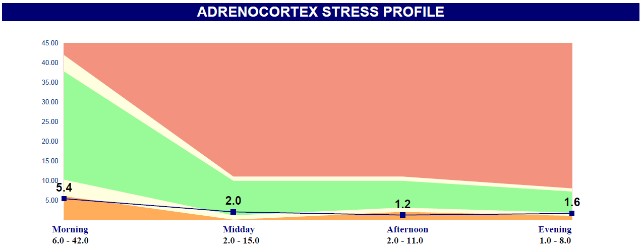 Low adrenocortex stress profile Flat lined cortisol rhythm